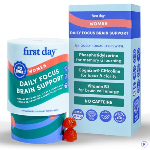 FIRST DAY Focus Gummies for Women Caffeine Gummies Citicoline 60 Ct