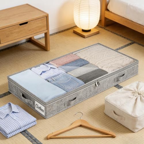 Caja de almacenamiento debajo de la cama de 36 pulgadas con tapa contenedor de tela gris 7