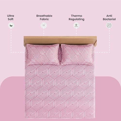 Image of Mush Aura Collection 300 TC Bamboo Bedsheets King Size with Pillow Case | Cooling & Breathable Bedsheets King-Size, Ultra Soft Bamboo Bed Sheet Set for Kingsize Bed (Blush Pink)