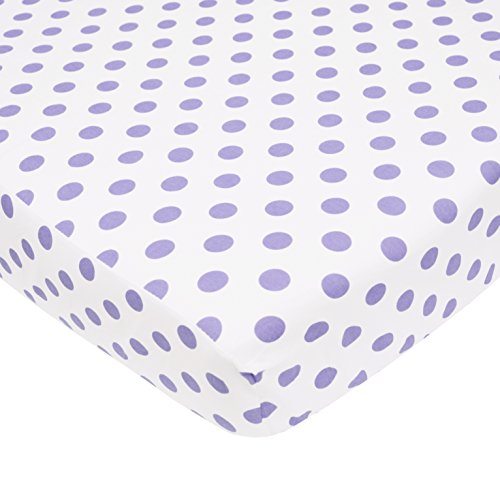 Image of American Baby Company 100% Natural Cotton Percale Fitted Crib Sheet for Standard Crib and Toddler Mattresses, White with Lavender Dot, Soft Breathable, for Girls