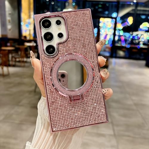 Coque Samsung S24 magnétique paillettes rose support antichoc Galaxy