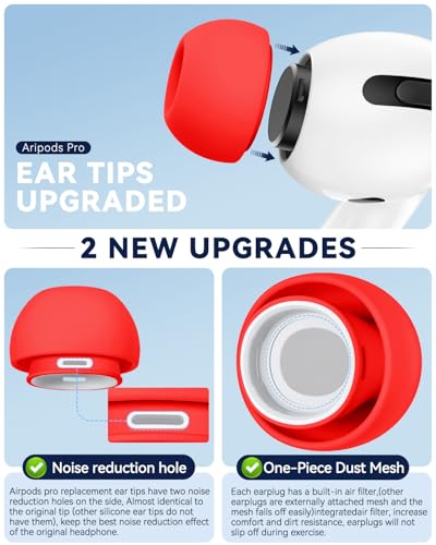 Image of 4 Pairs Replacement Ear Tips for AirPods Pro 2nd /1st (Red)