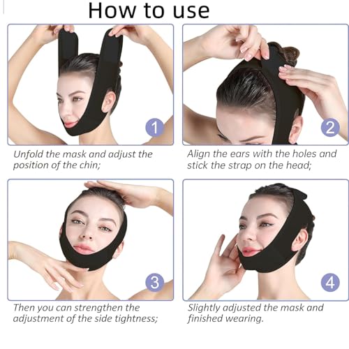 Maschere Riutilizzabili A V, Doppio Mento Maschera Viso Snellente, Fascia Per Il Lifting Del Viso Per Il Dimagrimento, Maschera Lifting Doppio Mento, Cintura Per Il Sollevamento（002 Nero） - 5