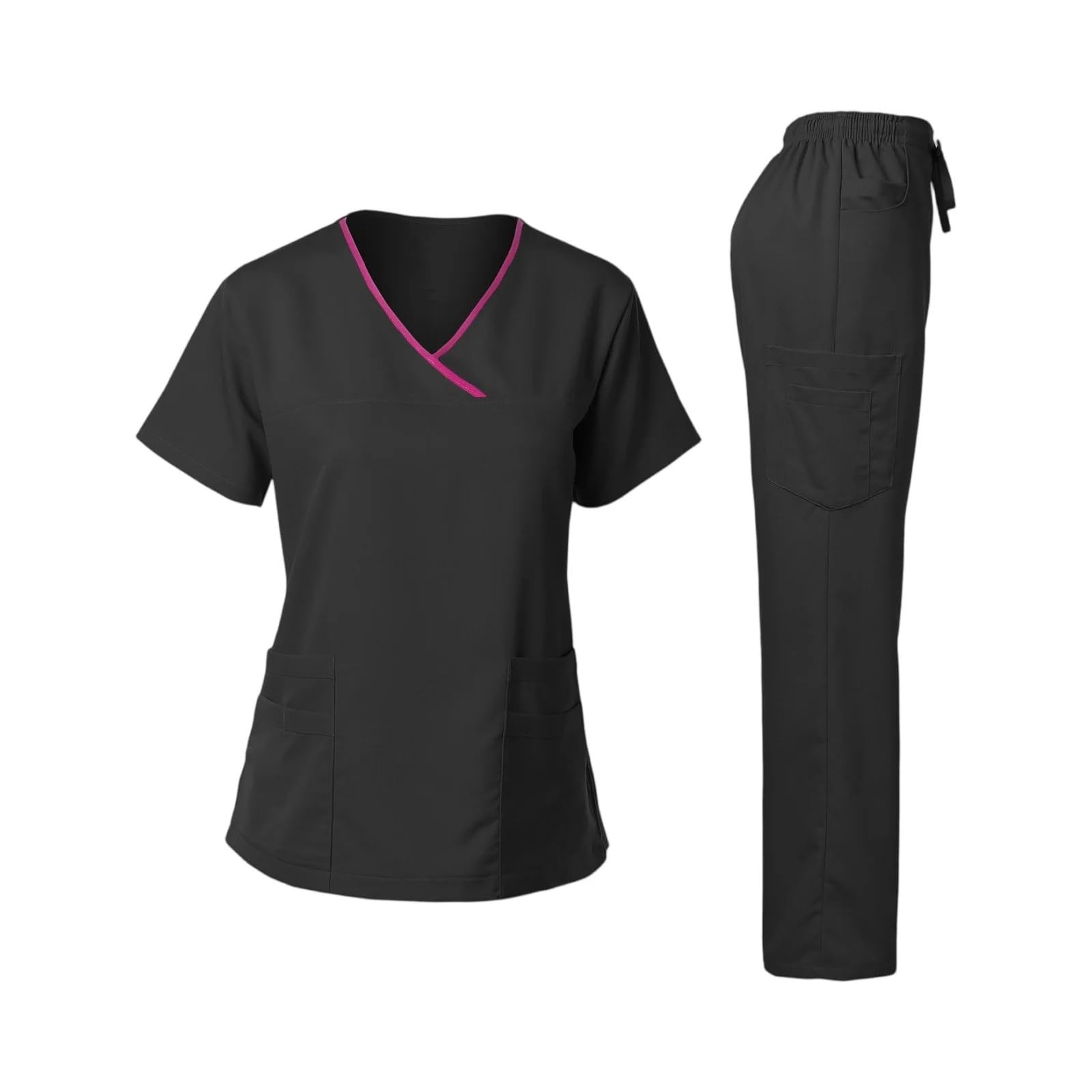 Set da Infermiere da Donna con Scollo a V, Maniche Corte, Pantaloni Lunghi, Abbigliamento da Lavoro Professionale Accogliente Medico