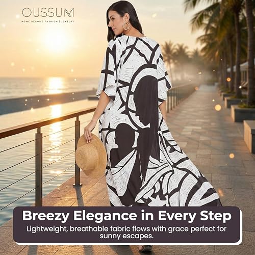 Image of Oussum Plus Size Kaftan Dresses for Women, Polyester Summer Caftan Cover Up Maxi Beach Dress, 1X-3X