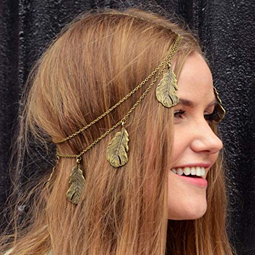 Asooll Head Chain Gypsy Jewelry Vintage Leaf Headpiece for Women and Girls