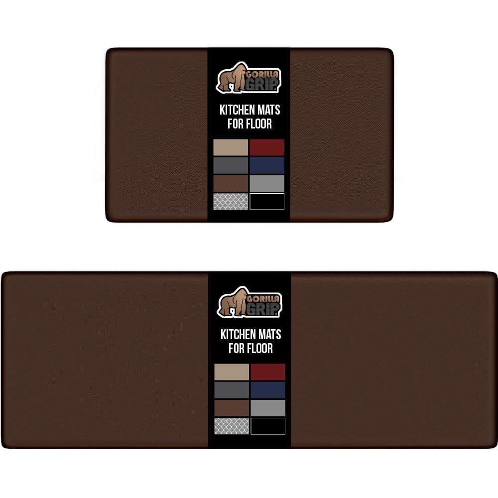 GORILLA GRIP Cushioned Kitchen Mats for Floor, 2 PK, 17x29+17x59, Brown