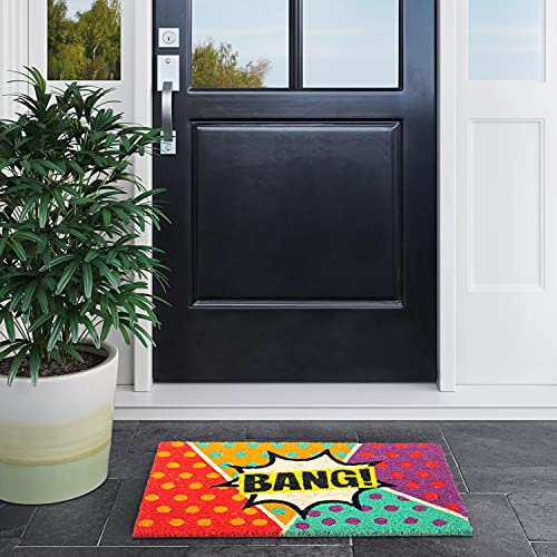 Image of Onlymat Bang Pop Art Fun Design Printed Doormat Polka Dot Pattern Weather-Resistant and Durable Coir Doormat with Anti-Slip PVC Backing for Indoor and Outdoor Use - 45 x 75 cm