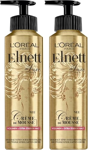 L'Oréal Paris Elnett - Espuma fortalecedora para volumen y sujeción extrafuerte, protección contra el calor y peinado, crema de mousse, 1 x 200 ml (Paquete de 2)