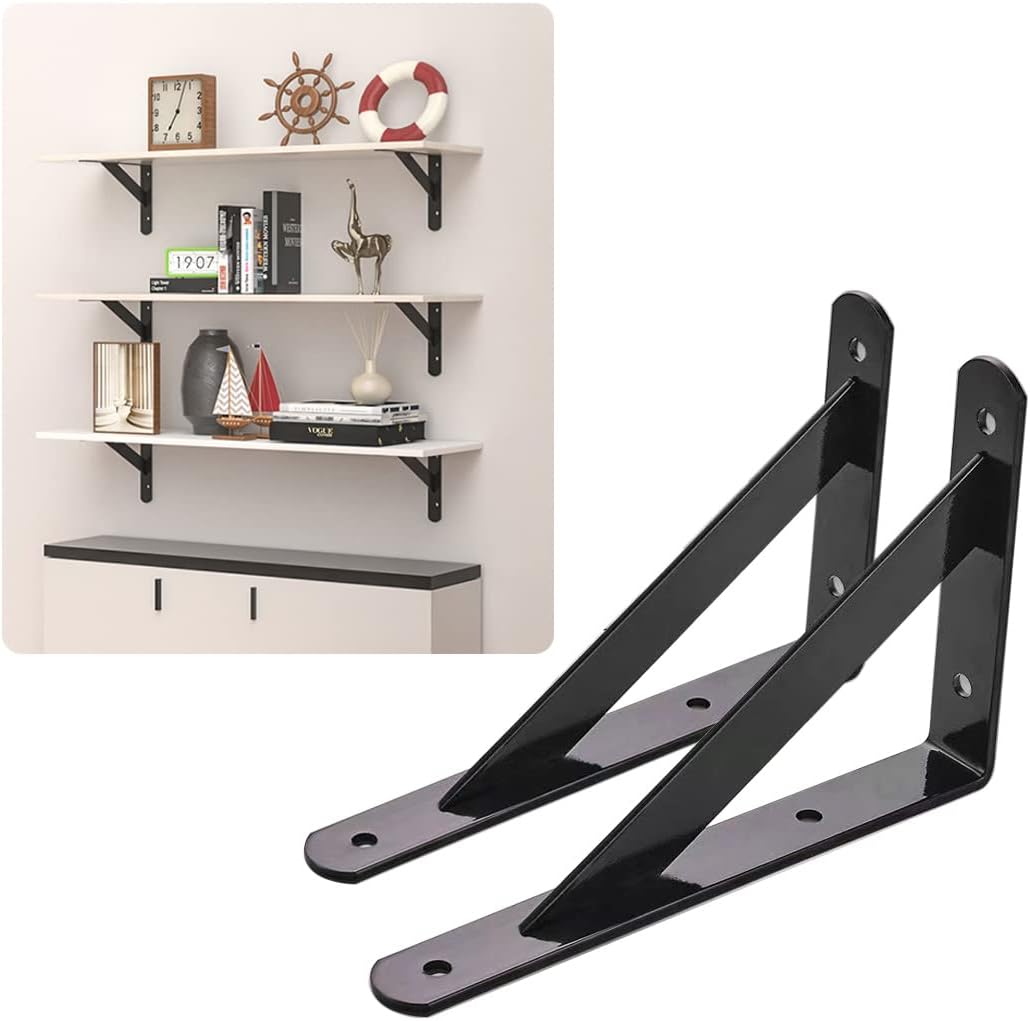 Shelf Brackets 4 Pcs Heavy Duty Triangle Shelf Brackets 6 in X 4 in Metal Shelf Support Angle Brackets Black Wall Shelf Brackets with Screws for Shelves Support DIY