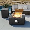 COSIEST Outdoor Propane Fire Pit Coffee Table, 28-inch Magnesium Oxide Square Base Patio Heater w 40,000 BTU Stainless Steel Burner, Free Lava Rocks and Rain Cover, Wind Guard, Tank Cover, Gray