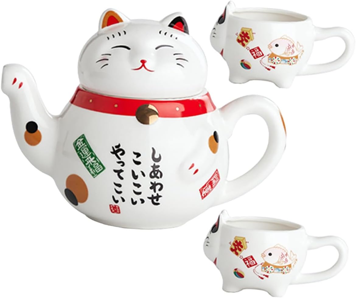 Ceramic Tea Set Japanese Style Small Heat Resistant Teapot with Two Cups Home Brewing Tea Ware for Office