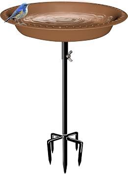 29 Inch Height Oval Shape Bird Bath for Outdoors, Detachable 5-Prong Birdbath Bowl Spa & Birdfeeder with Metal Stake Stand for Outside Garden, Brown