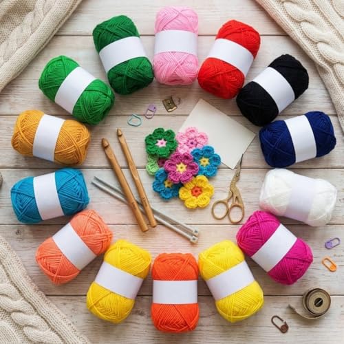 Image of 12 Multicolor Soft Wool Yarn Oon Balls for Knitting, Crochet & DIY Craft | Acrylic Knitting Thread for Hand Embroidery, Weaving, Sewing & Art Projects | Bright Assorted Colors