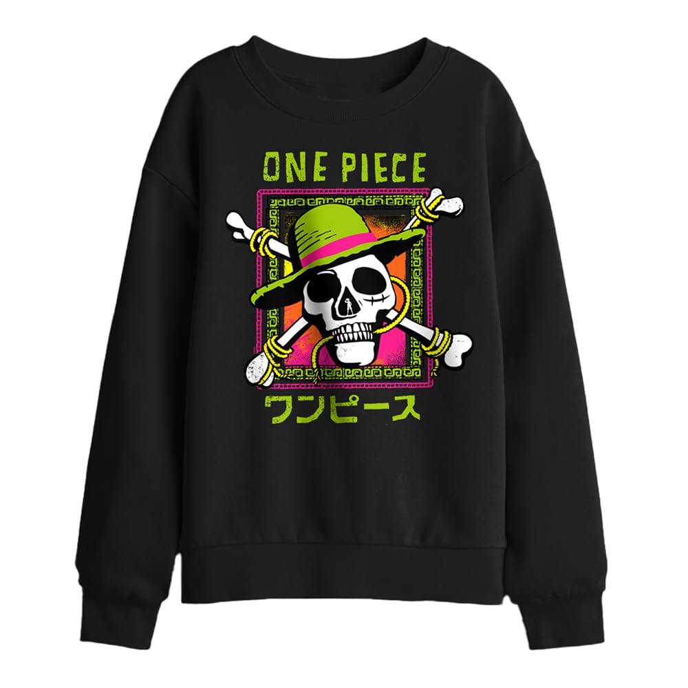 One Piece Jolly Roger Colourful Logo Kids Sweatshirt, Black, 7-8Y