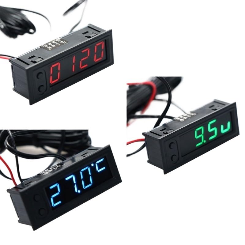DIY Multifunction High-Precision Clock Inside and Outside Car Temperature Battery Voltage Monitor Panel Meter DC 12v(Red)