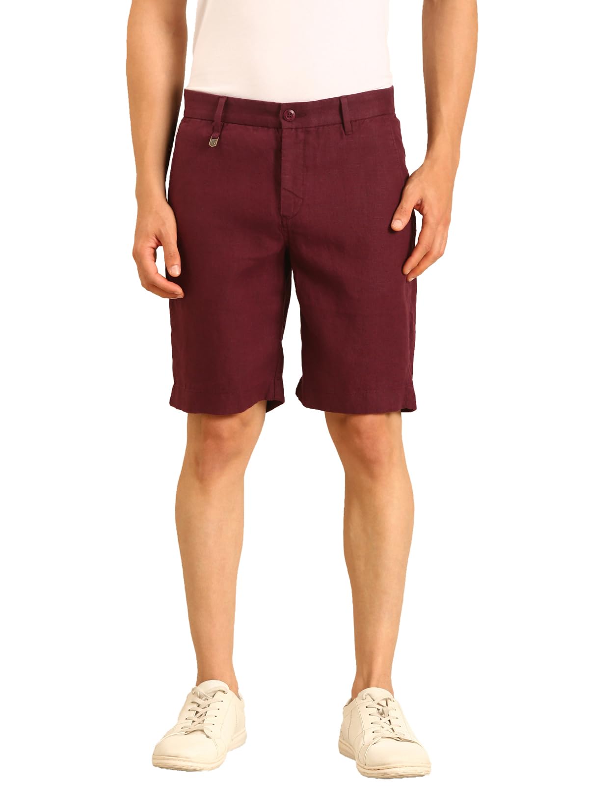 linen club Men's Linen Maroon Solid Contemporary Fit Casual Shorts-picture-10