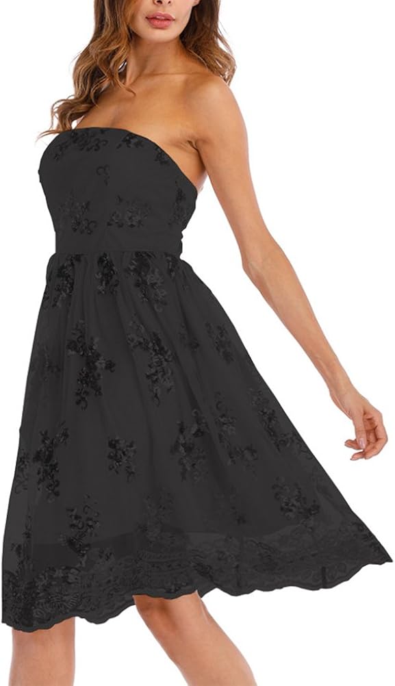 Damen Cocktailkleid Aus Spitze & Chiffon - Ärmellos, A-Linie Für Festliche Anlässe