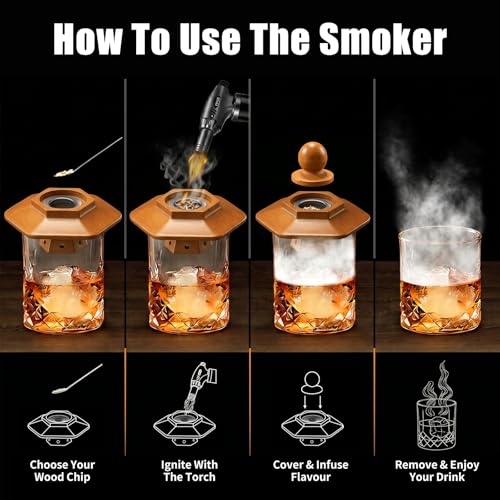 Kit ahumador de whisky antiguo para enfriar e infusionar tragos 7