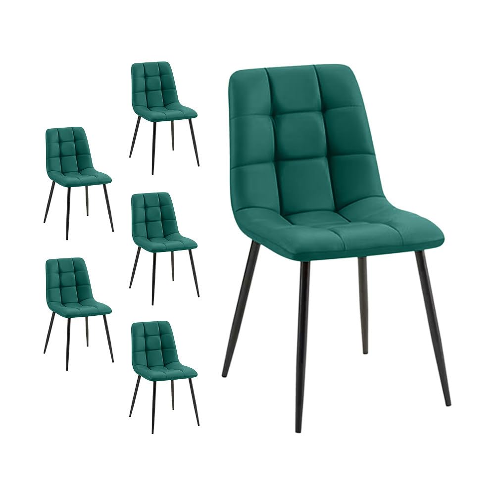Mediawave Store - Set 6 Sedie Velluto REGINA con Schienale imbottito QUADRATI Struttura Nera: arreda con stile la tua sala da pranzo o il living moderno (Verde)