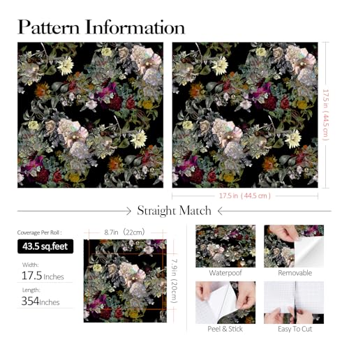 Papier Adhesif pour Meuble Fleur Noir pour renover une commode - 8