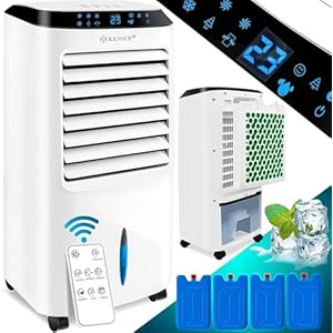 KESSER® 4en1 Acondicionador de aire móvil | Mando a distancia | Ventilador de aire acondicionado | Depósito de 8 L | Temporizador | 3 Pasos | Humidificador ionizador | Enfriador de aire | Blanco
