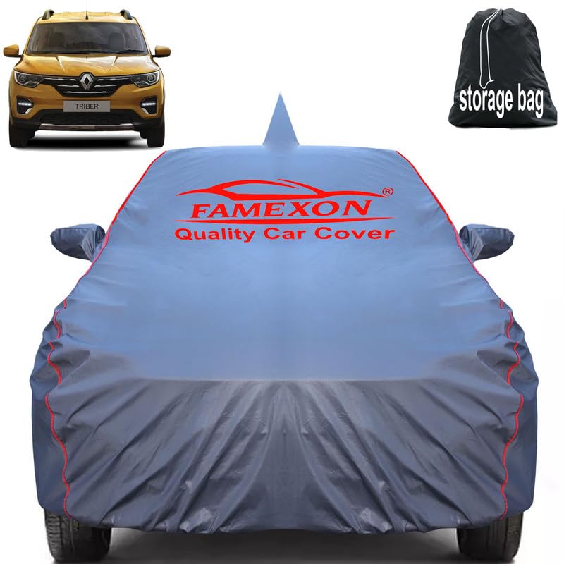 Image of Waterproof Car Body Cover Compatible for Triber with Mirror Pockets, Scratchproof Car Cover Red Pipein Design Dust-Proof Sun Protection (Grey) LGWP6248