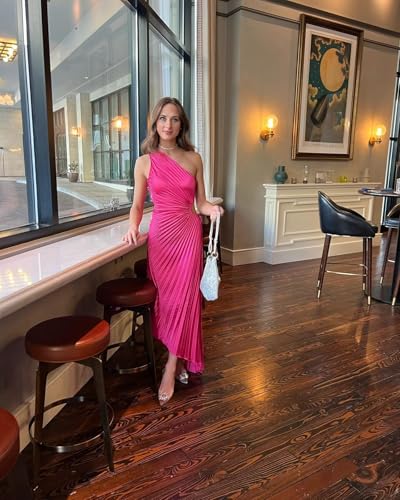 One Shoulder Ruched Bridesmaid Dressses for Women Pleated Satin Maxi Formal Evening Dress4