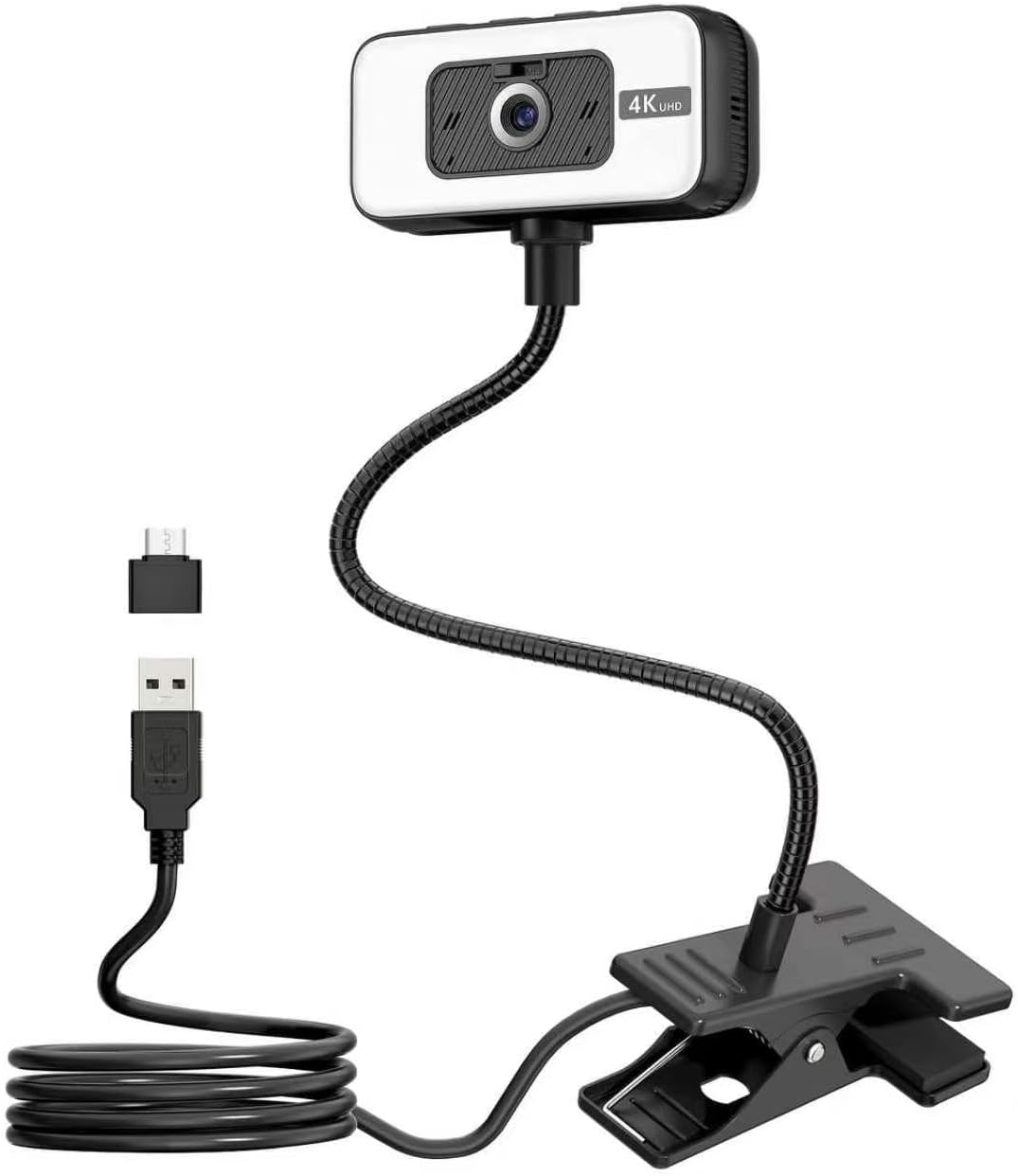 Webcam for PC, 4K 30 FPS Streaming Camera with Light, for Desktop/Laptop