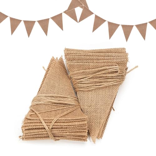 Dahi 48pcs DIY Burlap Banner Boho Pennant Banner Triangle Flag Linen Bunting Garland for Wedding Party Birthday Outdoor Garden Classroom Decoraction?Brown?
