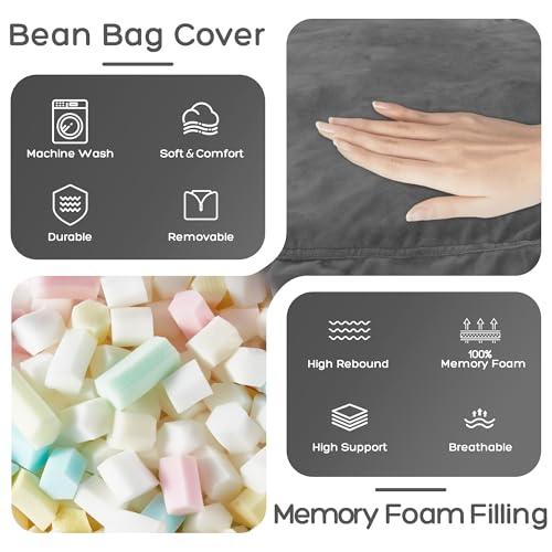 HABUTWAY Bean Bag Chair: Giant 4' Memory Foam Furniture Bean Bag Chairs for Adults with Microfiber Cover 4Ft (Grey)