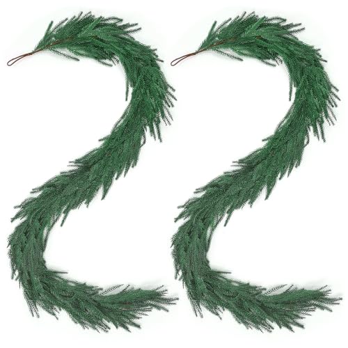 6Ft 2Pcs Artificial Norfolk Pine Garland, Real Touch Faux Greenery for Fireplace Mantel Staircase Wall, Christmas Hanging Indoor Outdoor Decor - image 4