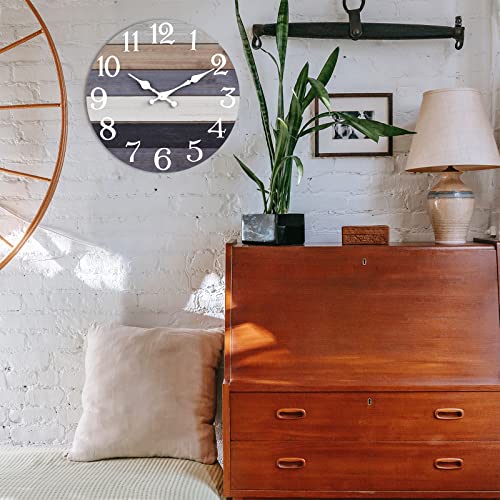 Image of KECYET Wall Clock - 10 Inch Country Retro Rustic Style Wall Clocks Battery Operated - Wooden Silent Non-Ticking Clock for Kitchen Bathroom Living Room Bedroom Office