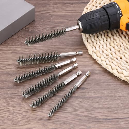 PATIKIL 10mm Dia Bore Brush, 4Pcs Stainless Steel Twisted Wire Cleaning Brush Pipe Cleaner with 1/4 Inch Hex Shank for Tubes, Ports, Bearings, Drill Driver, Silver Tone - Image 4