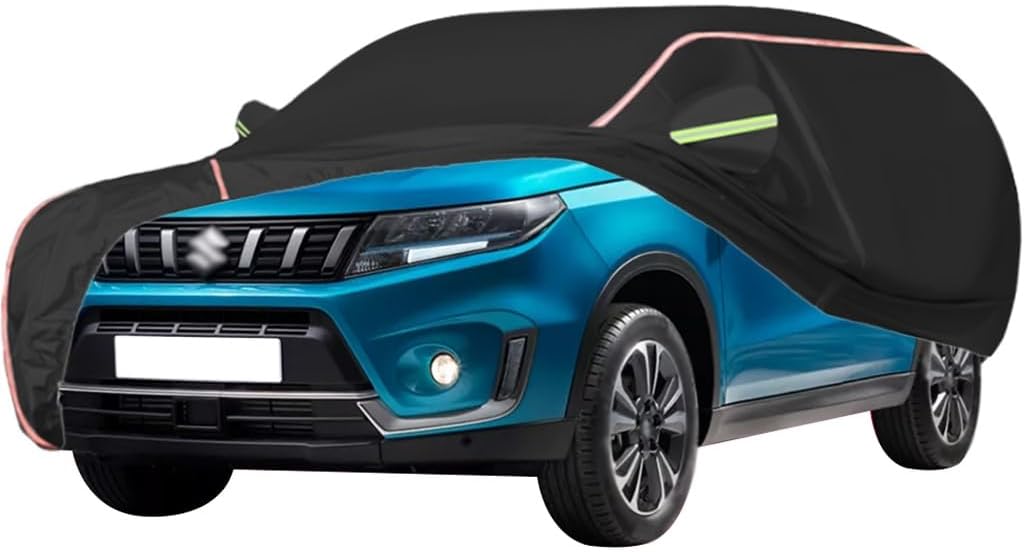 WOLWES Car Cover are Suitable for Suzuki Vitara GO Mild Hybrid/SZ-T Mild Hybrid/SZ-T Full Hybrid,Water,Rain,Sun and Snow Resistant Oxford Fabric Car Cover,with Side Door Zip (Color : Black, Size : V