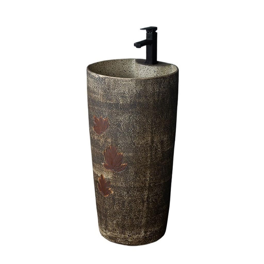 Kunyos A Bathroom Sink Balcony Outdoor Bathroom Rt Wash Basin Pool Retro Pedestal Basin Integrated Floor-Standing Pedestal Basin Ceramic Wash Basin Bathroom Vanity
