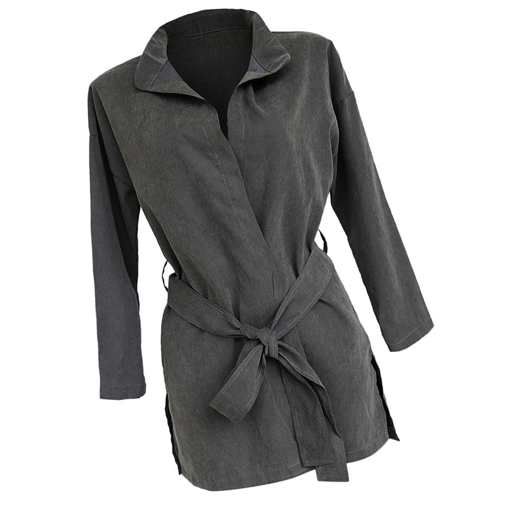 Women Ladies Long Sleeve Jacket Thin Wind Dust Coat Grey-XL-image-47