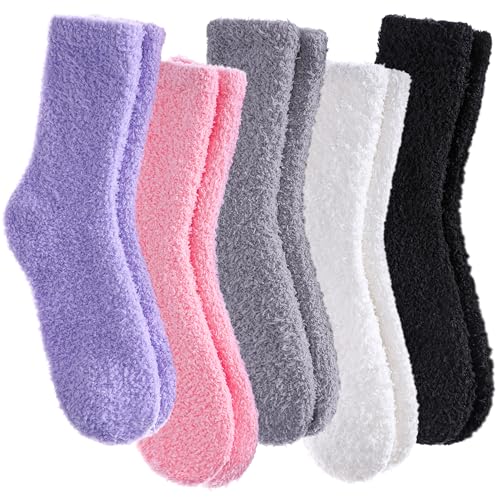 Image of CHOWISH Womens Fuzzy Slipper Socks Super Soft Microfiber Fluffy Cozy Winter Warm Fuzzy Crew Socks