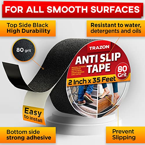 Image of Grip Tape - Heavy Duty Anti Slip Tape for Stairs Outdoor /Indoor Waterproof 2Inch x 35Ft Safety Non Skid Roll for Stair Steps Traction Tread Staircases Grips Adhesive Non Slip Strips Nonslip Walk Black