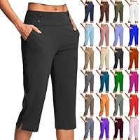 Women Summer Capris High Waist Stretch Golf Workout Cropped Pant Comfy Fitted Tummy Control Yoga Pants with Pockets(#01 Black,Large)