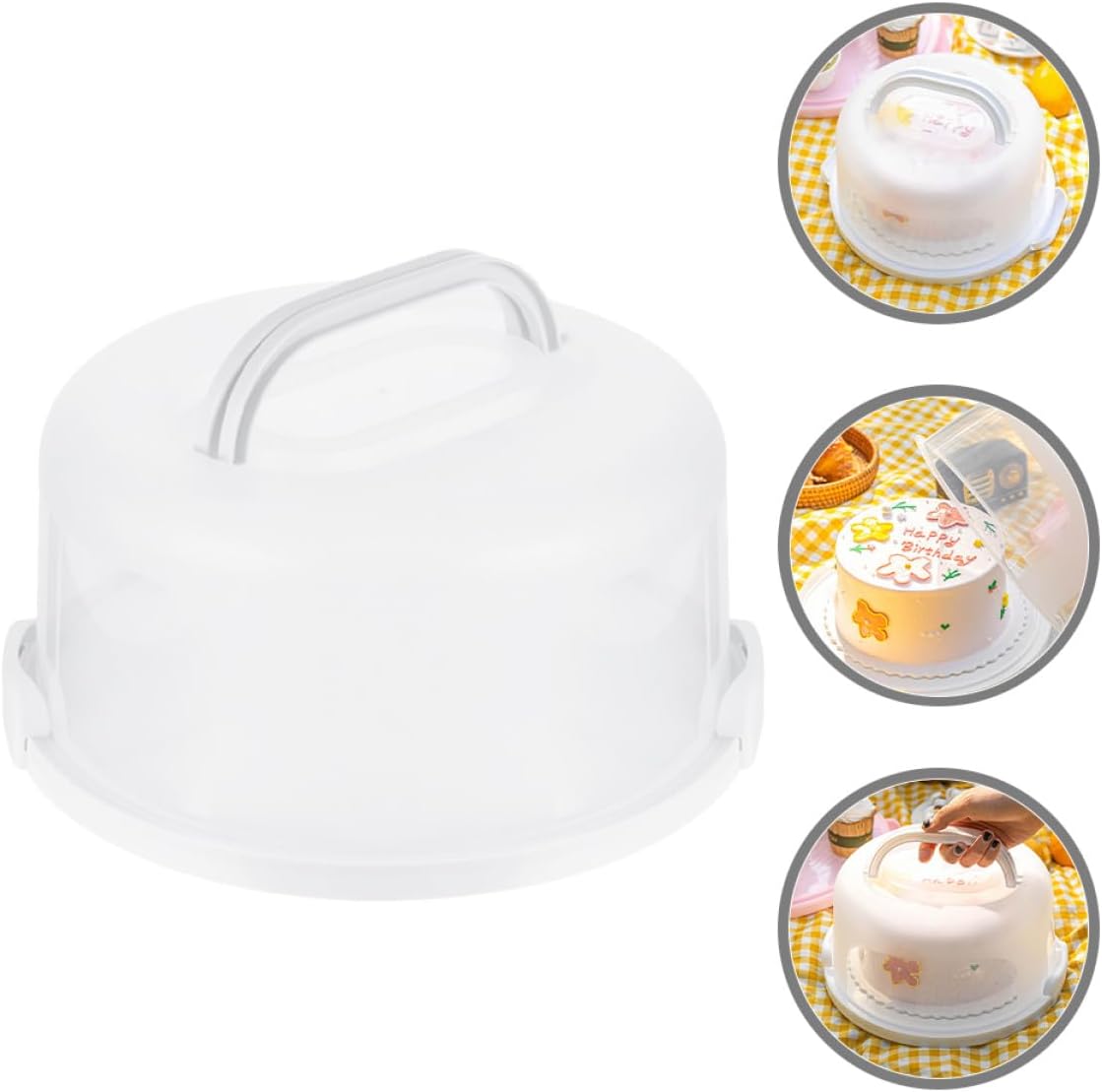 Reusable 10-inch round Cake Carrier with Handle and Lid, Portable Handheld Cake Storage Box for Birthday and Dessert Transport, White Food Container