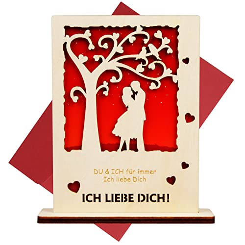 TAROME Ich Liebe Dich Grußkarte Holz Geschenkkarte mit Umschlag Holzkarte zum Valentinstag Hochzeitskarte beschreibbare Jubiläumskarte Liebeskarten für Valentinstag Jubiläum Hochzeitstag Cover