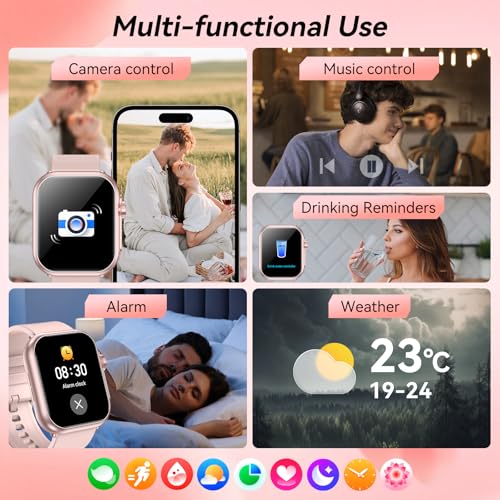 Image of Smart Watch for Men Women, 1000mAh Battery 100-Day Standby Time, 1.85 inch HD Screen Fitness Tracker, 110+ Sport Modes, IP68 Waterproof, Heart Rate /Sleep Monitor, Fitness Watch for Android /iOS (Pink)