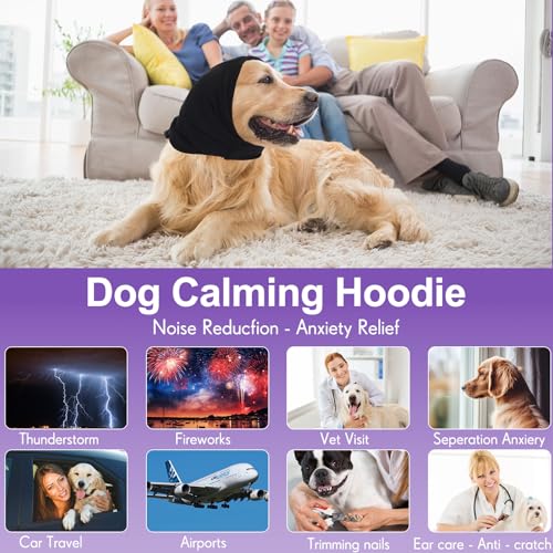 Image of 2 Pcs Dog Calming Ear Muffs with Adjustable Fit - Noise Canceling Ear Protector for Bath /Grooming /Thunder Anxiety Relief, Soft Breathable Hoodie(S)