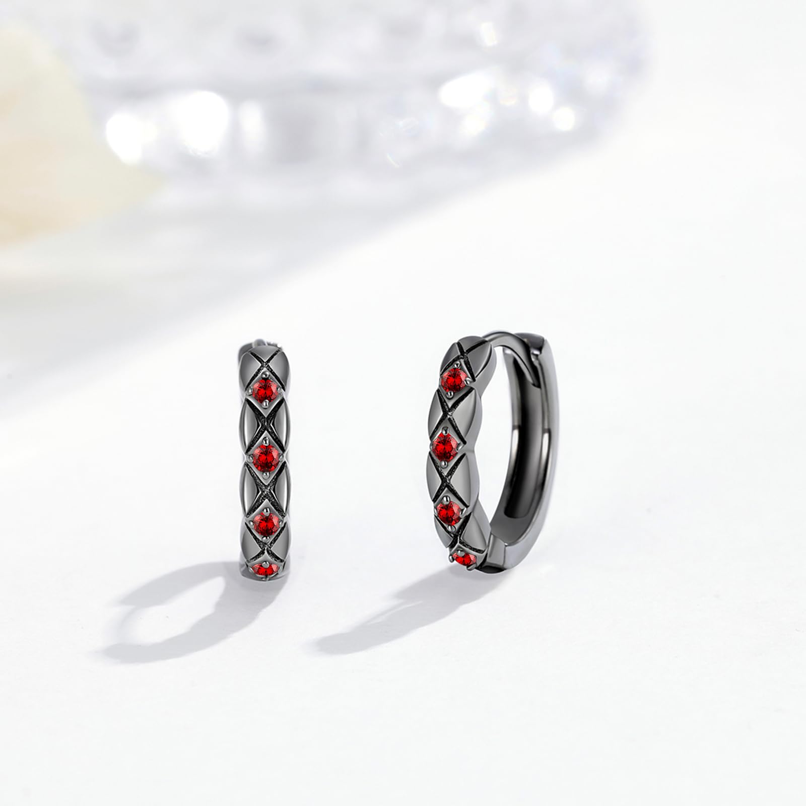 Schwarz Ohrringe 925 Sterling Silber Schwarz Creolen Punk Stil Minimalist Schwarzer Schmuck Geschenk für Damen Herren