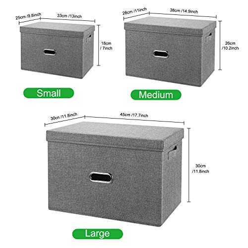 Image of Large Linen Collapsible Storage Bins with Removable Lids and Handles, Washable Storage Box Containers Baskets Cube with Cover for Bedroom,Closet,Office,Living Room,Nursery (Coffee, Large)
