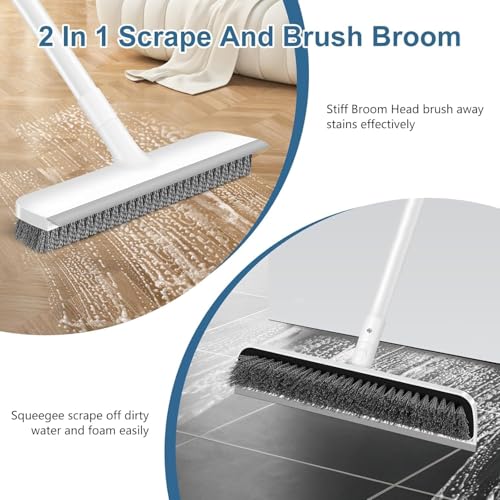 Image of 2-in-1 Bathroom Brush with Wiper Long Handle Floor Scrub Brush with Head for Deep Cleaning Tiles, Toilet, Shower, Walls & Kitchen Floor Cleaning Brush. (1 pcs)