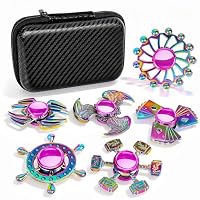Taefuhnn 6 Pack Metal Fidget Spinner Bulk for Kids Adults, Cool Small Hand Fidget Spinners with Storage Bag, Rainbow Color Anxiety and Stress Relief Toys for Kids Party Favors Supplies Birthday Gifts