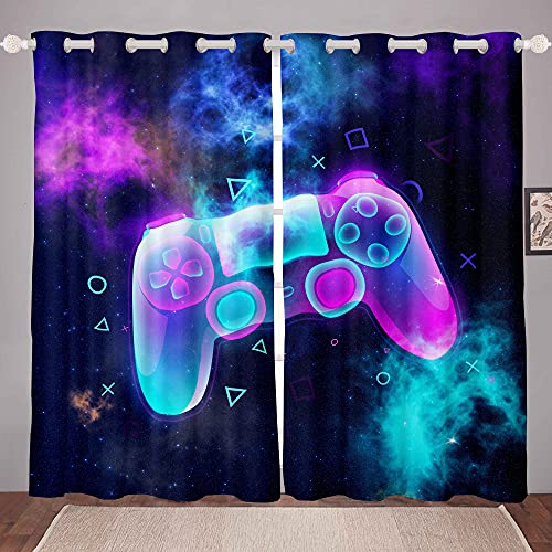 Boys Gamepad Curtains Video Game Window Curtains for Bedroom Living Room Boys Girls Modern Gamer Controller Windows Drapes Galaxy Geometric Printed Decor Window Treatments,W46*L54
