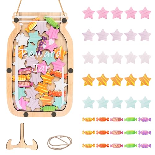 ABIDISO Personalized Stars Reward Jar Magnetic Reward Jar, Classroom Reward Jar for Kids, Jar Reward System Behavior Chart for Kids Incentive Chart for Classroom (Star+Candy)